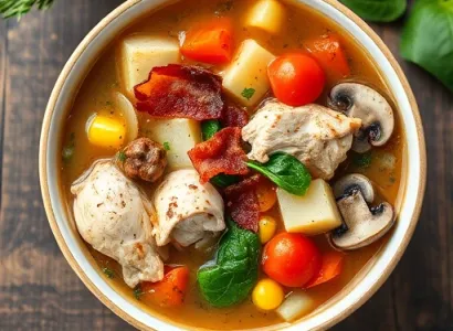 Potage de poulet et champignons
