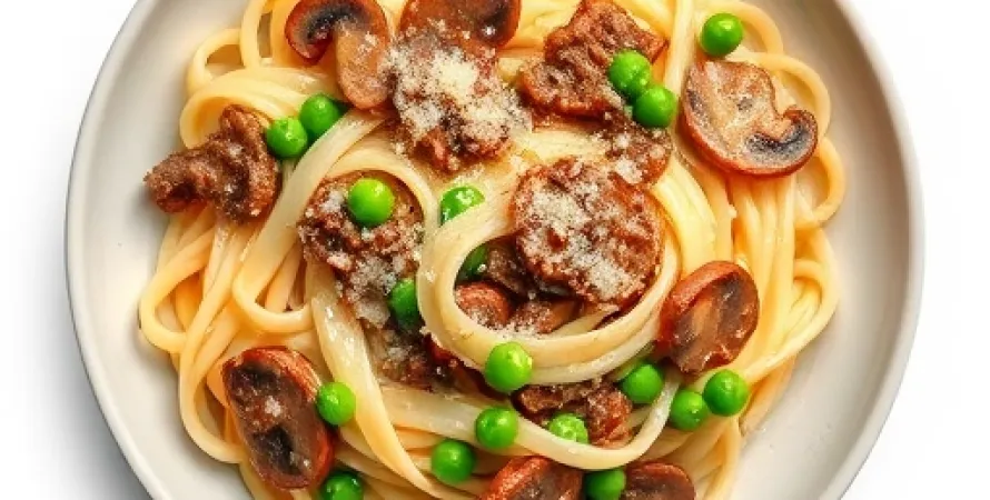 Pâtes au boeuf et sauce aux champignons