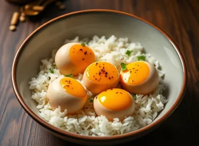 Oeufs pochés sur lit asiatique