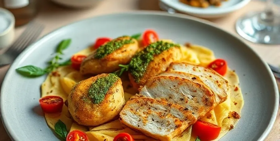 Pâtes au pesto et poulet
