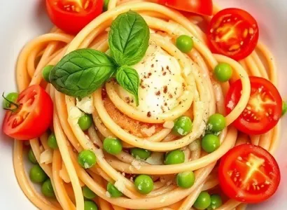 Pâtes aux tomates, pois et crème