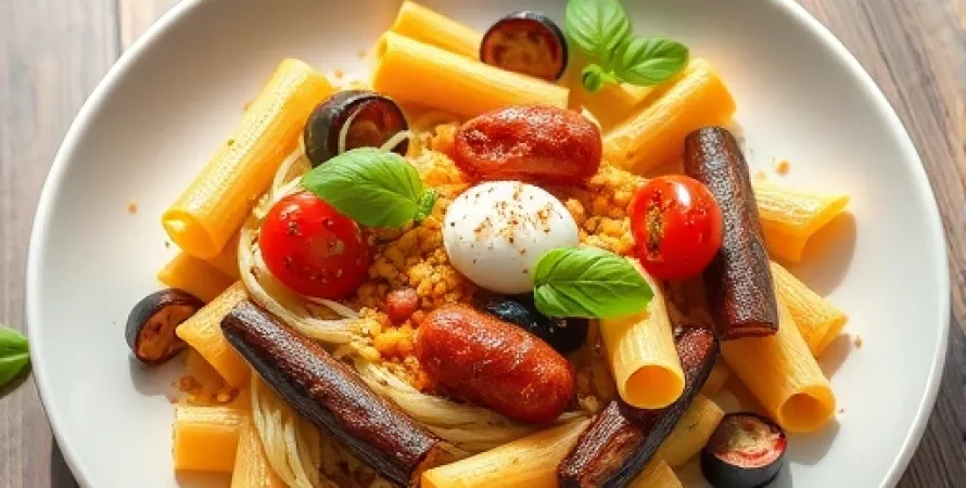 Rigatoni aux aubergines et saucisses