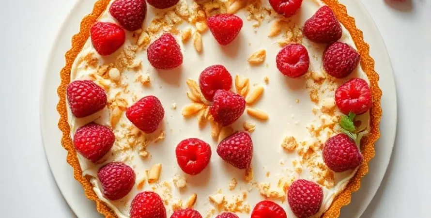 Tarte aux framboises avec crumble d'amandes