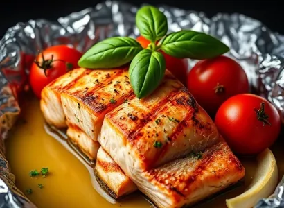 Saumon grillé aux tomates et basilic