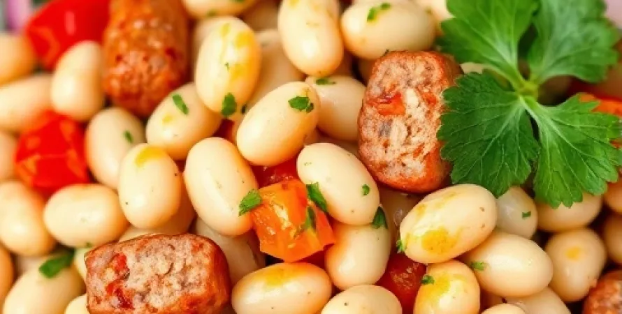Salade de haricots blancs italiens au saucisson