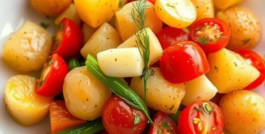Pommes de terre et poivrons au beurre aux tomates et aneth
