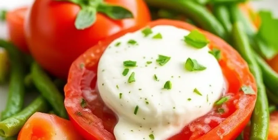 Salade de tomates, chèvre et haricots verts