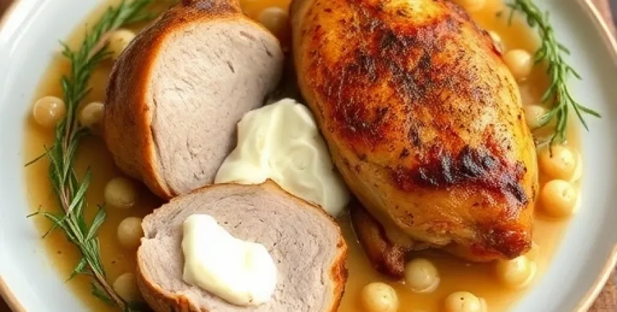 Poulet au four avec sauce de boeuf séché