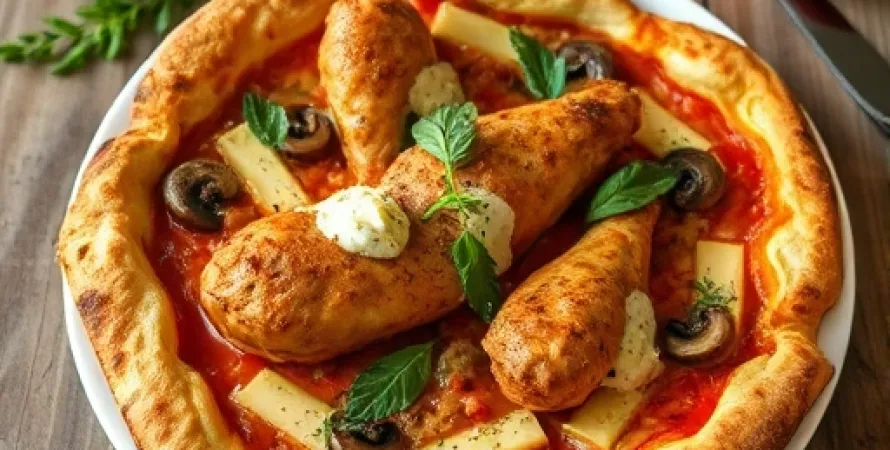 Pizza au poulet, champignons et avocat
