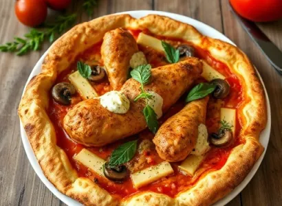 Pizza au poulet, champignons et avocat