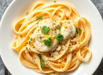 Fettuccines crémeux au persil et pistache