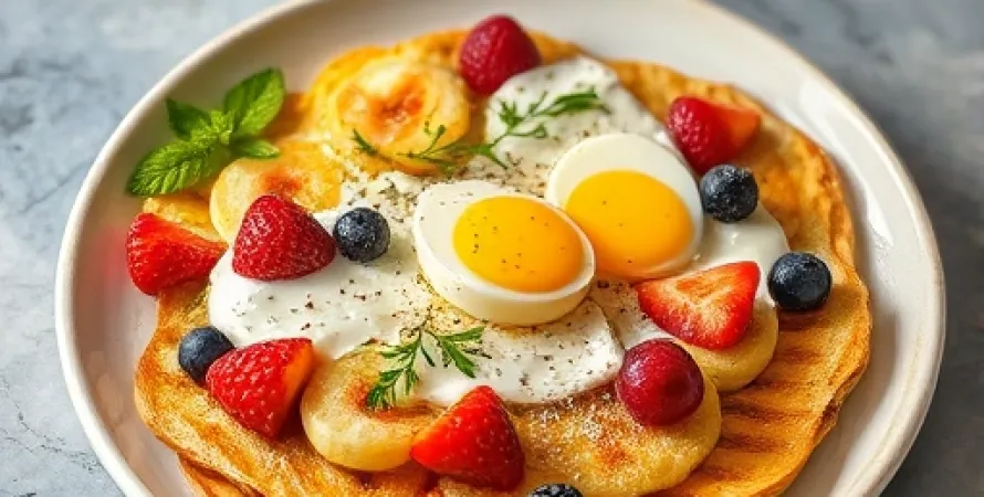 Omelette au fromage frais et fruits