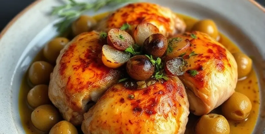 Poulet sauté aux olives vertes et coriandre