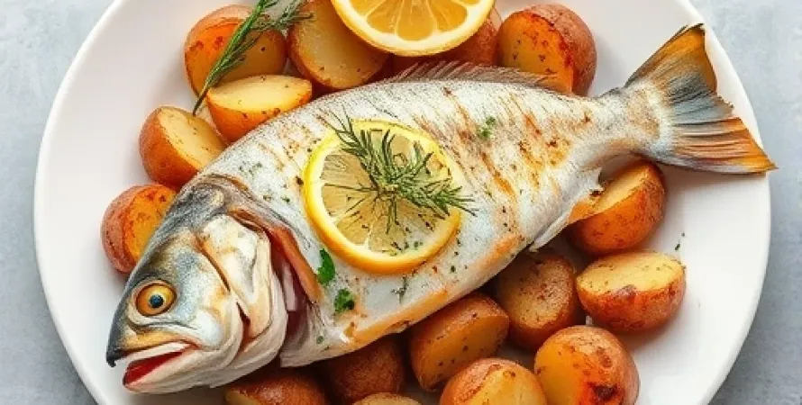 Poisson au four avec pommes de terre grecques