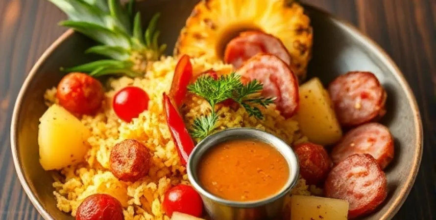 Riz frit à la pineapple et au jambon