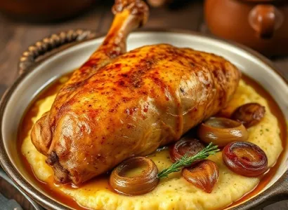 Poulet braisé au cidre sur grits au fromage cheddar