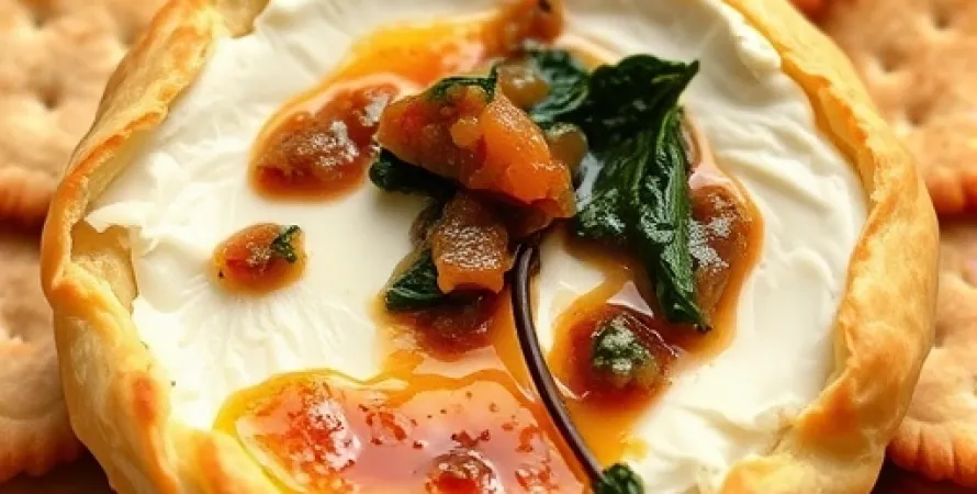 Brie chaud en pâte feuilletée avec chutney et épinards