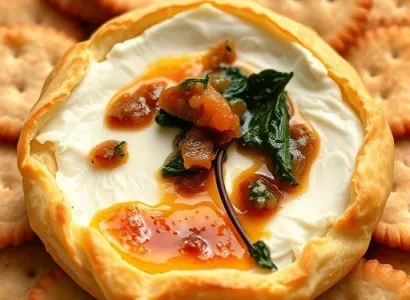 Brie chaud en pâte feuilletée avec chutney et épinards