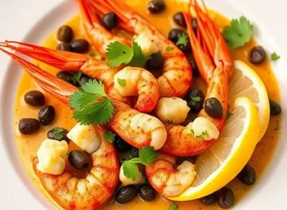 Crevettes au coriandre avec galettes de haricots noirs