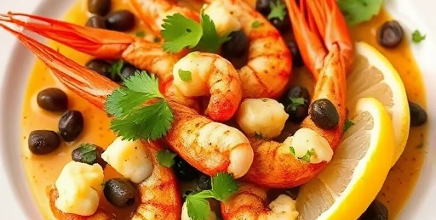Crevettes au coriandre avec galettes de haricots noirs