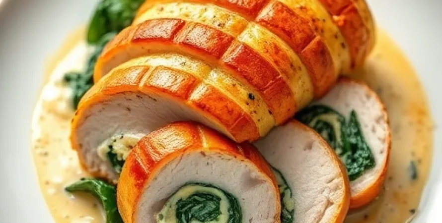 Poitrine de dindon au fromage bleu et épinards