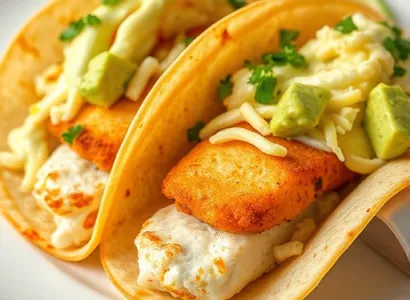 Tacos de poisson avec salade de chou et sauce avocat