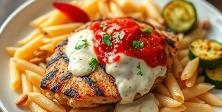Poulet grillé au barbecue avec sauce poivron rouge