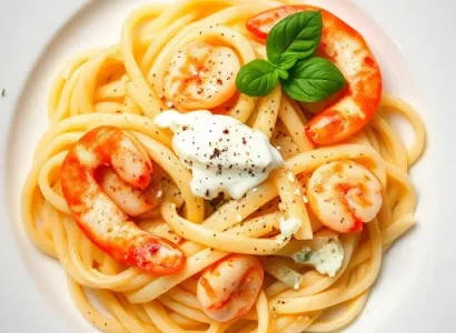 Fettuccine aux crevettes sauce Alfredo
