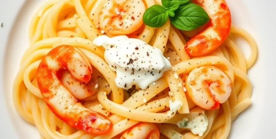 Fettuccine aux crevettes sauce Alfredo