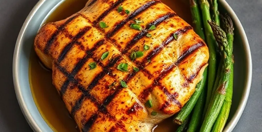 Poulet grillé au miel de balsamique avec asperges