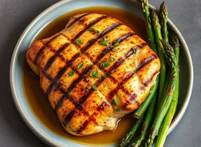 Poulet grillé au miel de balsamique avec asperges