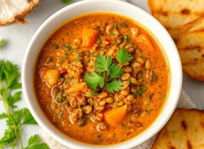 Soupe de lentilles rouges aux herbes