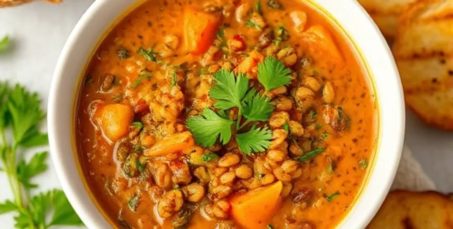 Soupe de lentilles rouges aux herbes