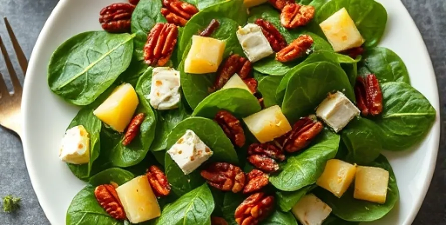 Salade d'épinard avec noix de pecan caramélisée