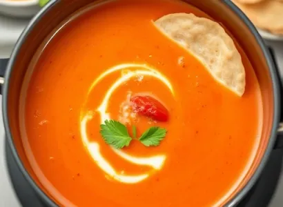Soupe crémeuse de tomates avec tortillas