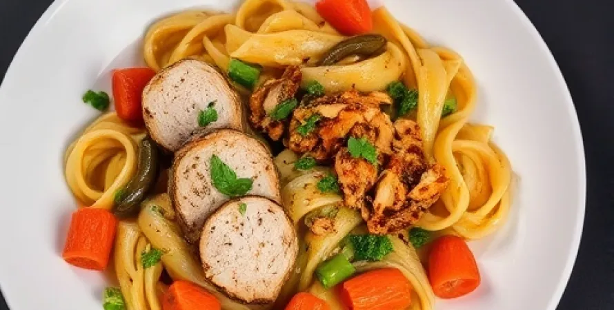 Pâtes au poulet pesto épicé