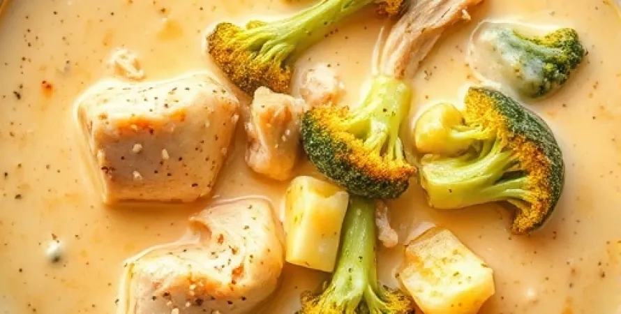 Soupe de poulet au brocoli et fromage