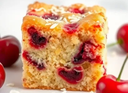Carrés aux cerises et noix de coco