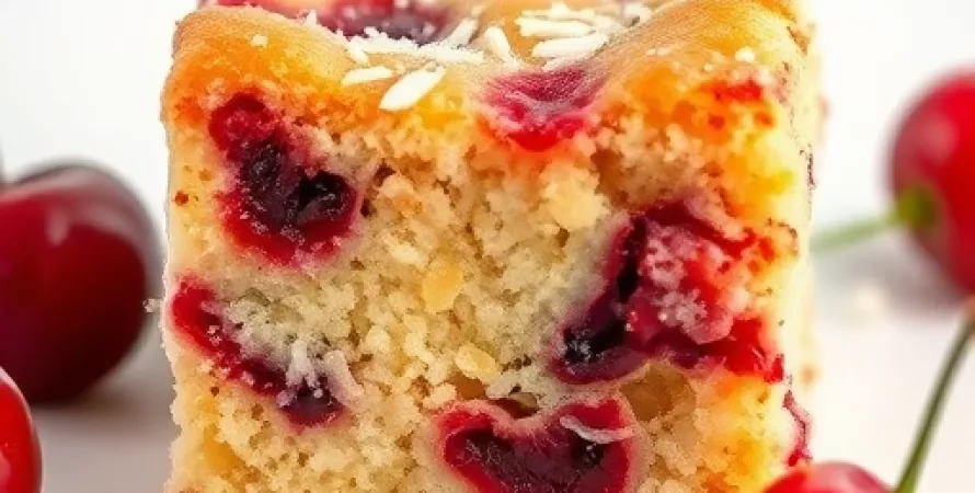 Carrés aux cerises et noix de coco