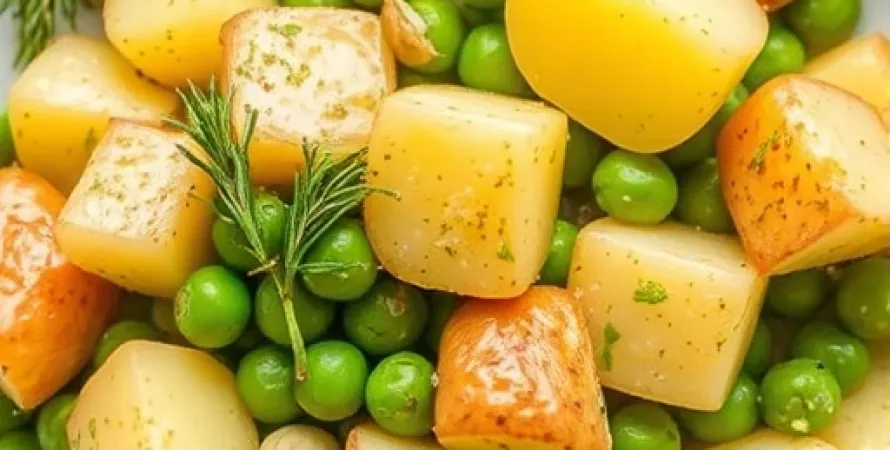Pommes de terre au thym et petits pois