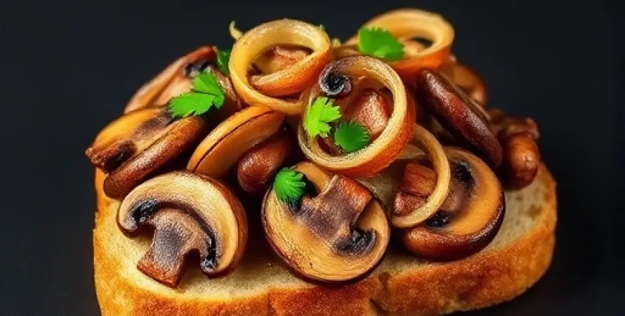 Sandwich ouvert aux champignons et oignons