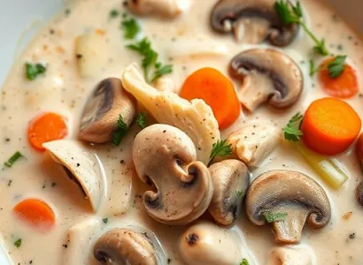 Soupe crémeuse de poulet et champignons
