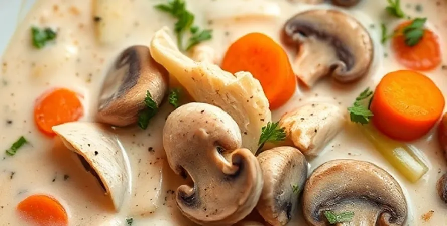 Soupe crémeuse de poulet et champignons