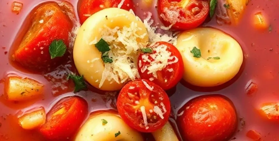 Soupe aux tortellini et tomates