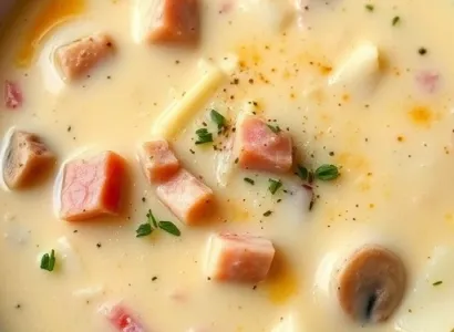 Potage crémeux de pommes de terre et jambon
