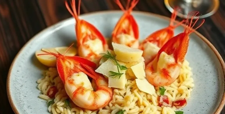 Crevettes aux échalotes et orzo