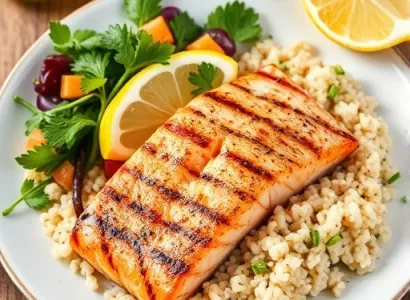 Saumon au couscous et salade de légumes