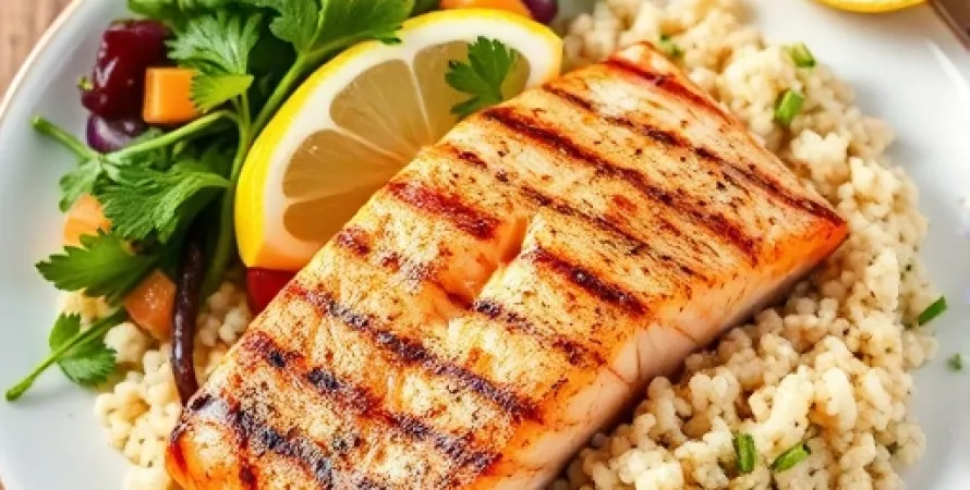 Saumon au couscous et salade de légumes