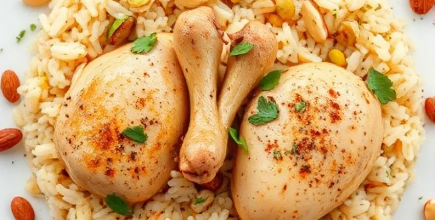 Riz au poulet, amandes et pistaches