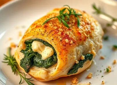 Poulet farci au fromage de chèvre et épinards